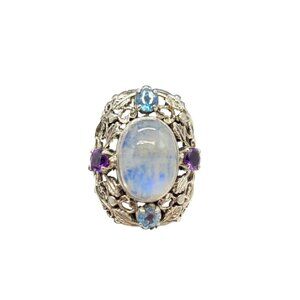 Nicky Butler Sz 7 Rainbow Moonstone Gems Vine Ring Size 7 .925 Sterling Silver
